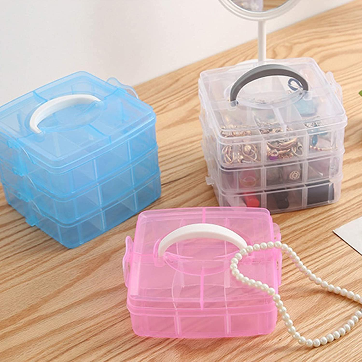 Plastic Grid Storage Box Clear Storage Clear Container Compartment Box with  Stable Dividers